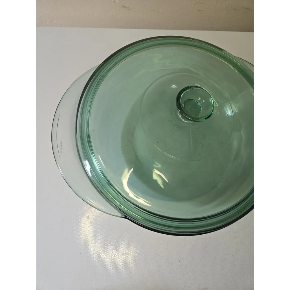 Vintage Anchor Hocking Green Glass 2 Qt Round Casserole Dish 9.5 With Lid